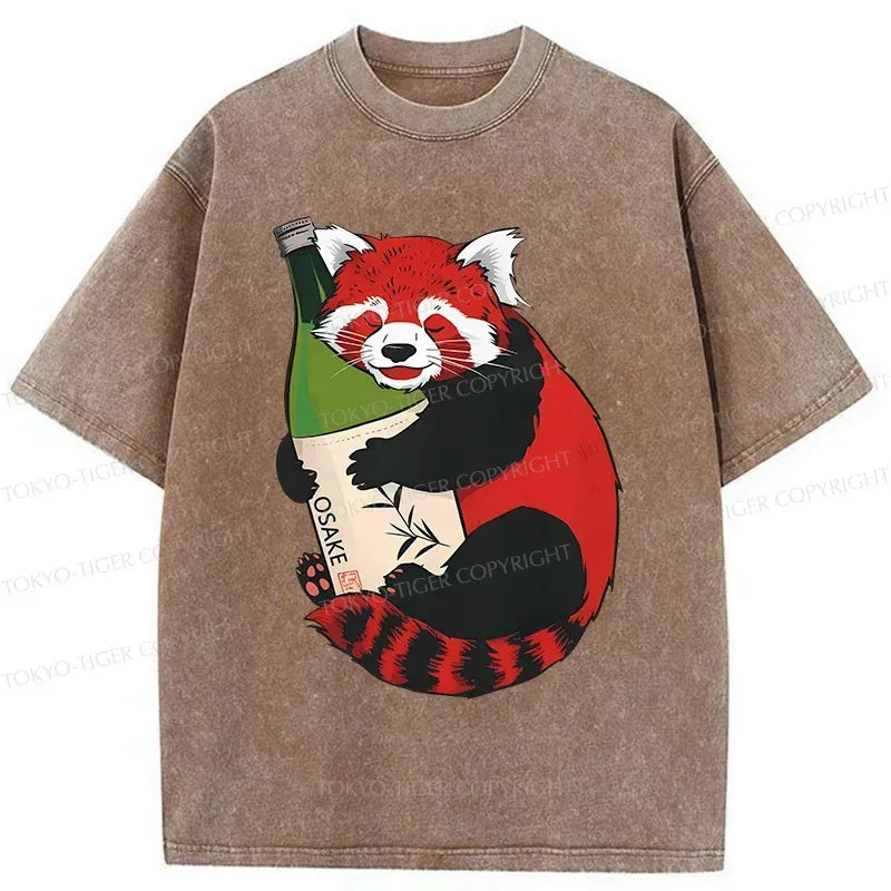 Kyoto-Lion Raccoon Holding Wine Washed T-Shirt