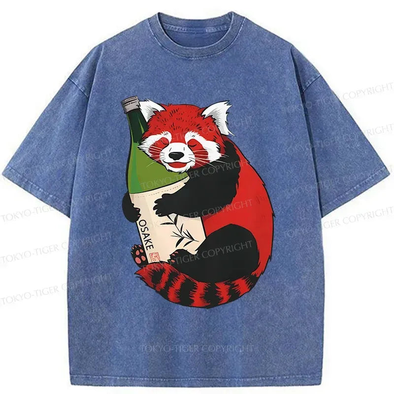 Kyoto-Lion Raccoon Holding Wine Washed T-Shirt