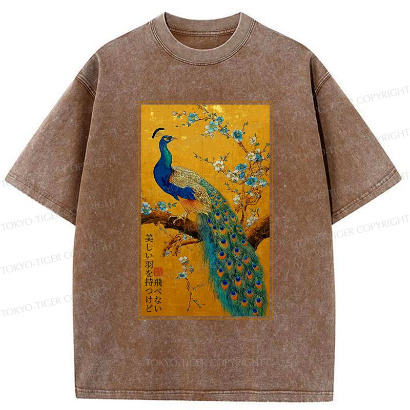 Kyoto-Lion The Peacock's Silent Elegance Washed T-Shirt
