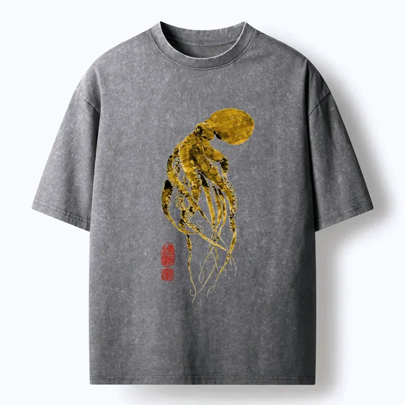 Kyoto-Lion Golden Octopus Washed T-Shirt