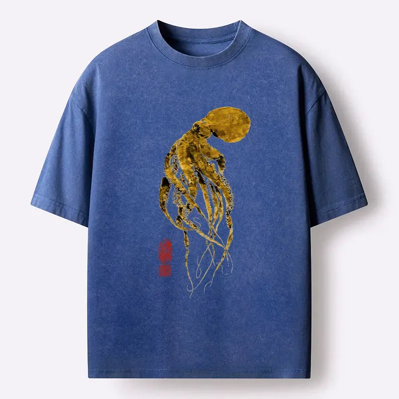 Kyoto-Lion Golden Octopus Washed T-Shirt