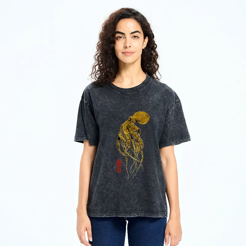 Washed Octopus T-Shirt for Streetwear