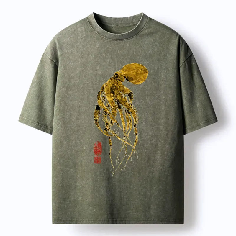 Kyoto-Lion Golden Octopus Washed T-Shirt