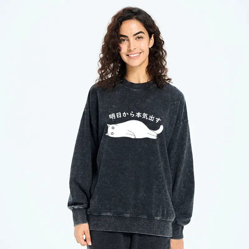 Kyoto-Lion I'm Going To Get Serious Tomorrow Washed Sweatshirt