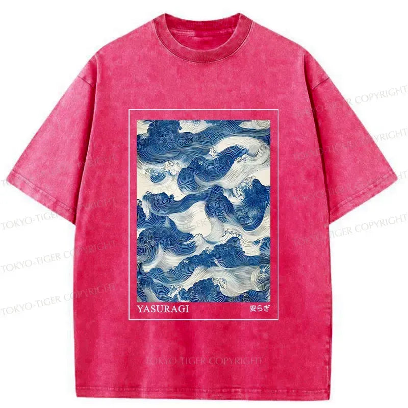 Kyoto-Lion Japanese Retro Art Wave Washed T-Shirt