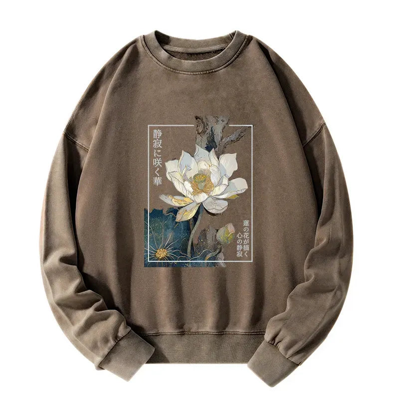 Kyoto-Lion Blooming Lotus Japan Washed Sweatshirt