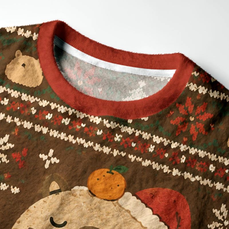 Kyoto-Lion Stacked Cute Capybara Fuzzy Christmas Ugly Sweatshirt