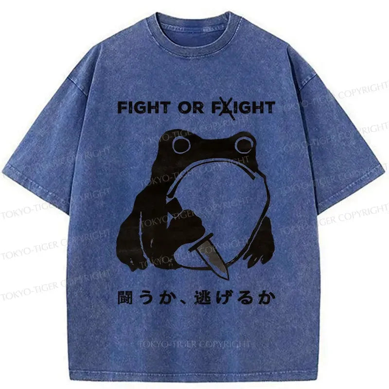 Kyoto-Lion Fight Or Flight Funny Washed T-Shirt