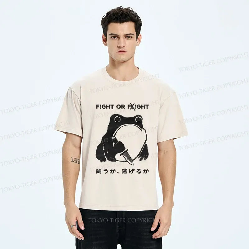 Kyoto-Lion Fight Or Flight Funny Washed T-Shirt