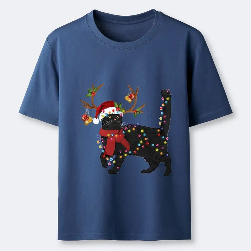 Japanese Black Cat T-Shirt for Christmas