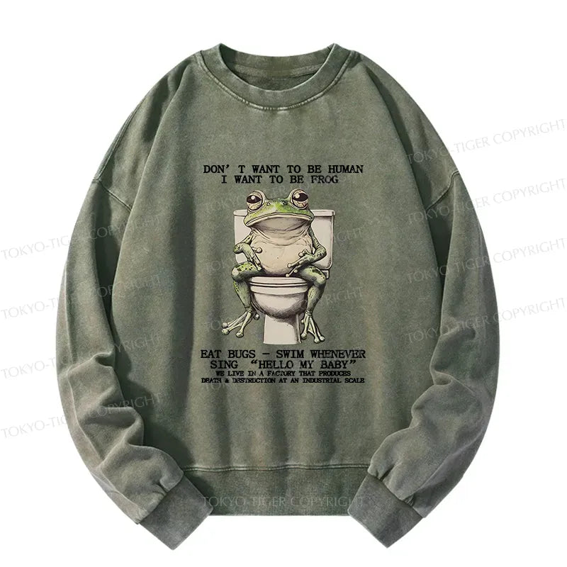 Japanese washed frog sweatshirt free shipping
