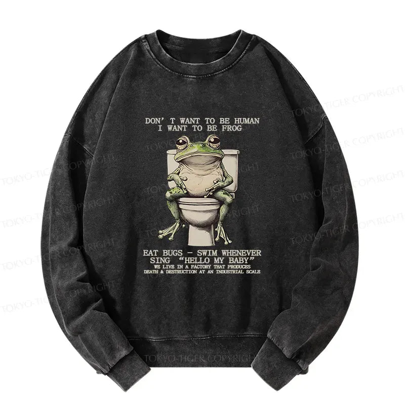 Japanese washed frog sweatshirt free shipping