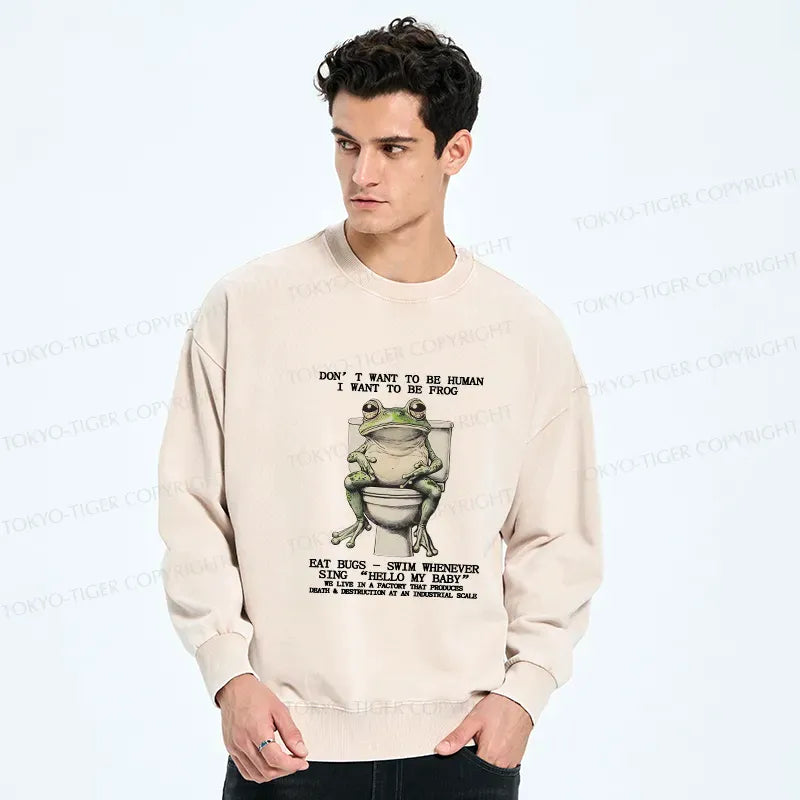 Japanese washed frog sweatshirt free shipping
