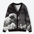 Kyoto-Lion Great Wave Off Fuji Ugly Cardigan Sweater