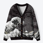 Kyoto-Lion Great Wave Off Fuji Ugly Cardigan Sweater