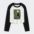 Kyoto-Lion Black Cat In The Bamboo Forest Women's Crop Raglan T-Shirt