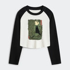 Kyoto-Lion Black Cat In The Bamboo Forest Women's Crop Raglan T-Shirt