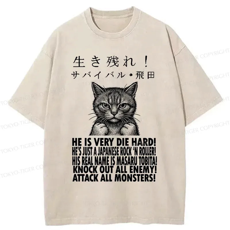 Japanese Washed Cat T-Shirt for Daily Wear