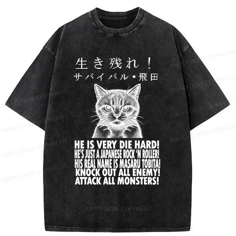 Japanese Washed Cat T-Shirt for Daily Wear