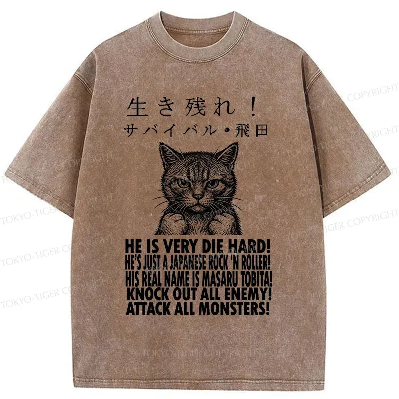Japanese Washed Cat T-Shirt for Daily Wear