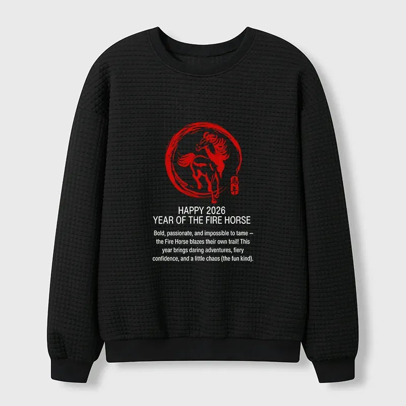 Kyoto-Lion New Year Fire Horse Waffle Sweatshirt