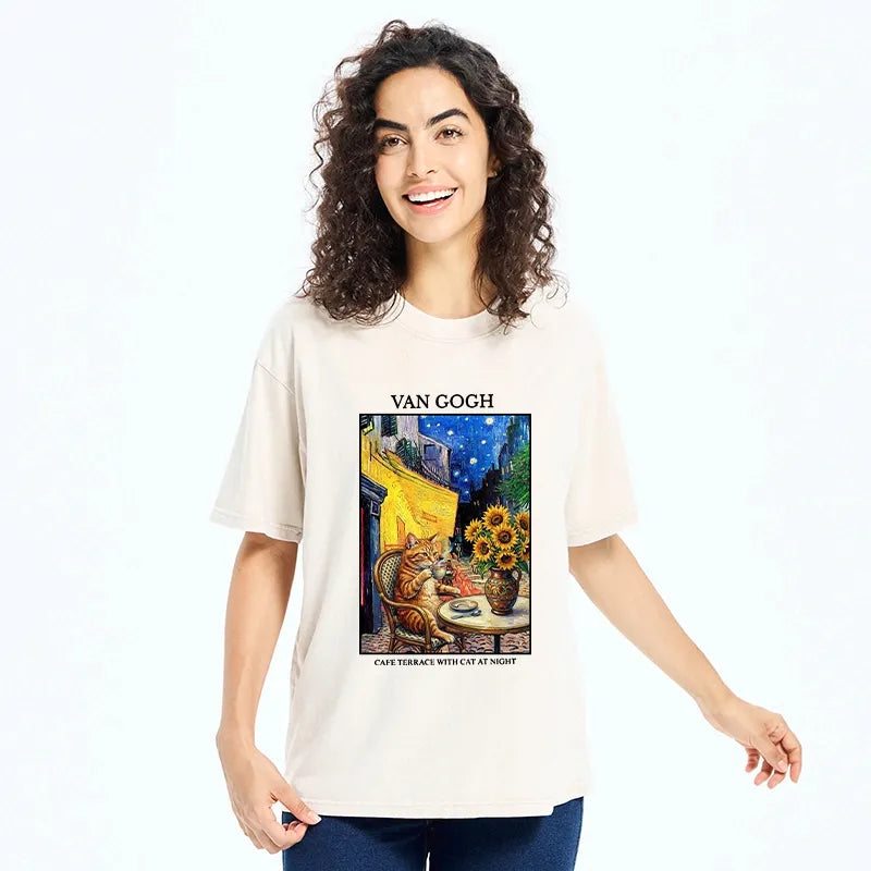 Kyoto-Lion Van Gogh Cafe Cat Washed T-Shirt
