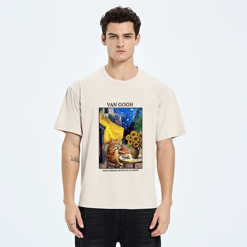 Kyoto-Lion Van Gogh Cafe Cat Washed T-Shirt