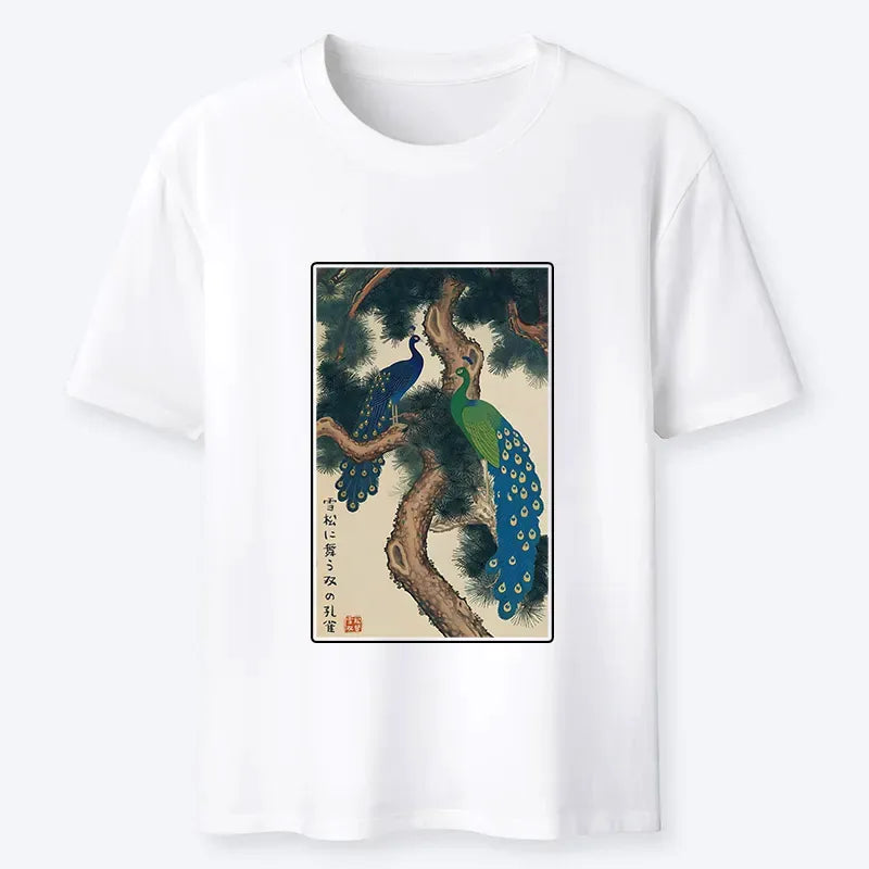 Kyoto-Lion Peacocks in Snowy Pines Classic T-Shirt
