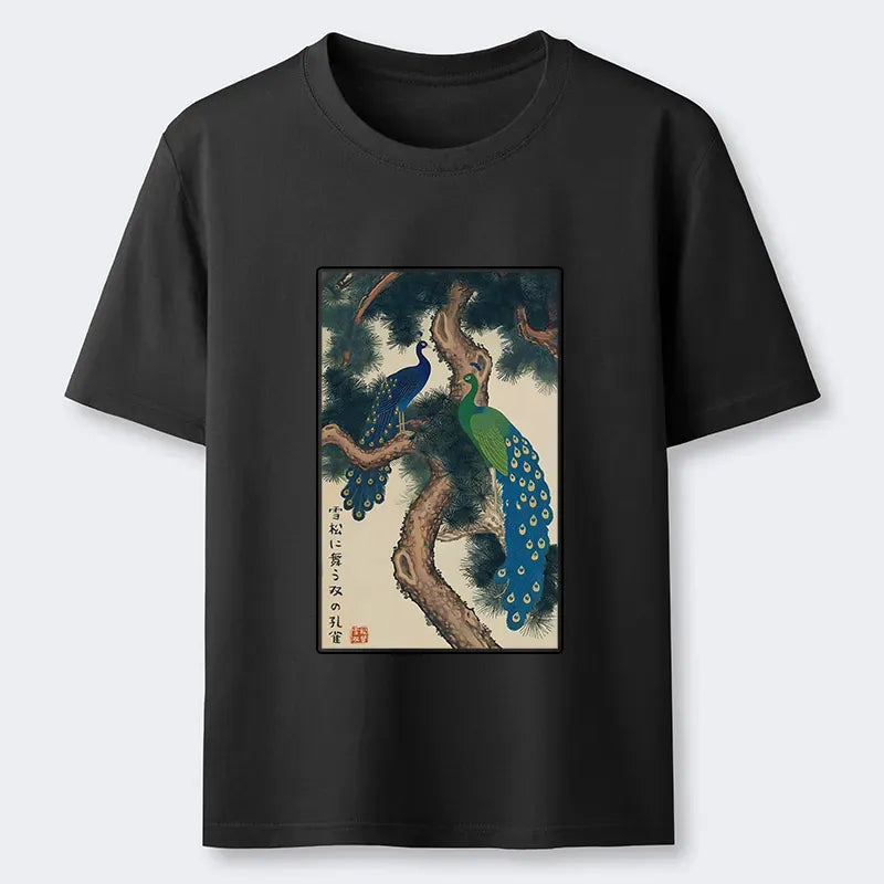 Kyoto-Lion Peacocks in Snowy Pines Classic T-Shirt