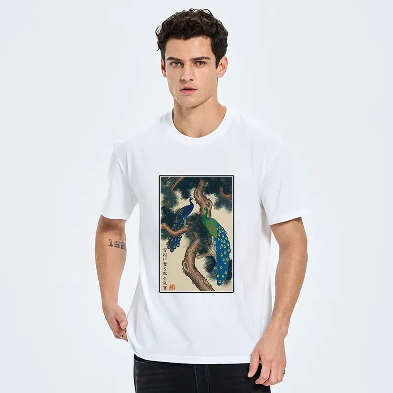 Kyoto-Lion Peacocks in Snowy Pines Classic T-Shirt