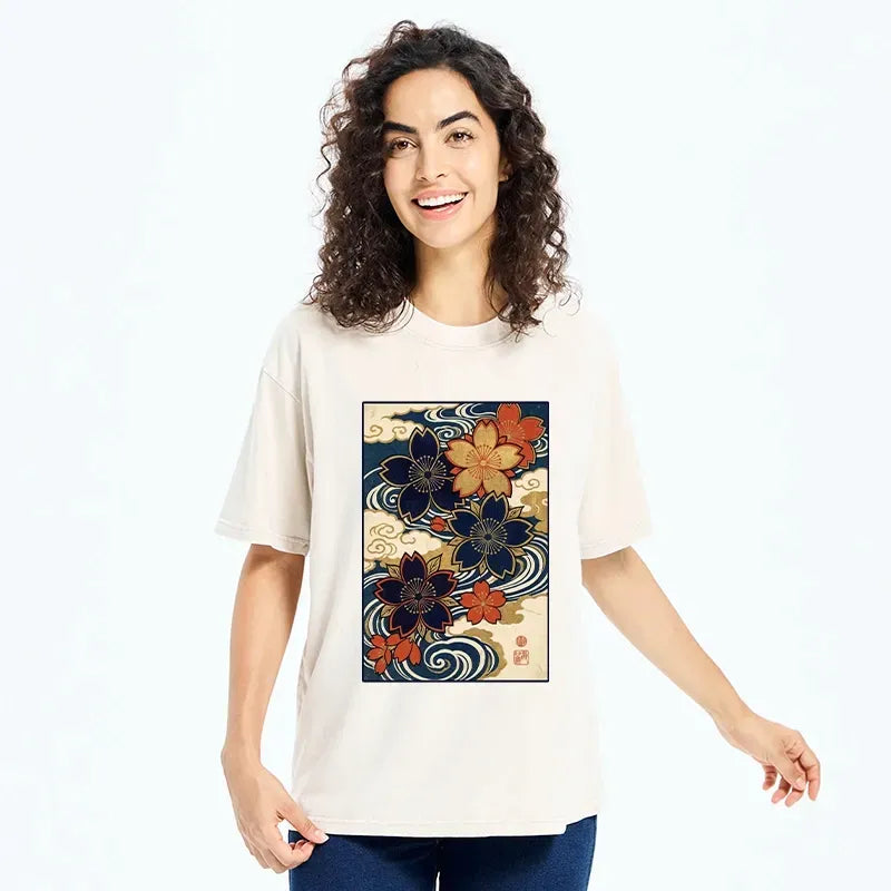 Washed Japanese Art Tee for Daily Wear