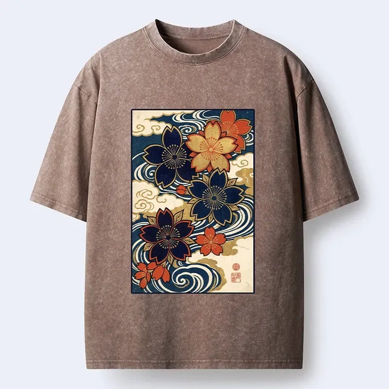 Washed Japanese Art Tee for Daily Wear
