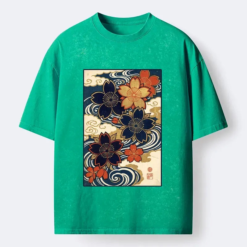 Kyoto Sakura Wave T-Shirt for Vacation
