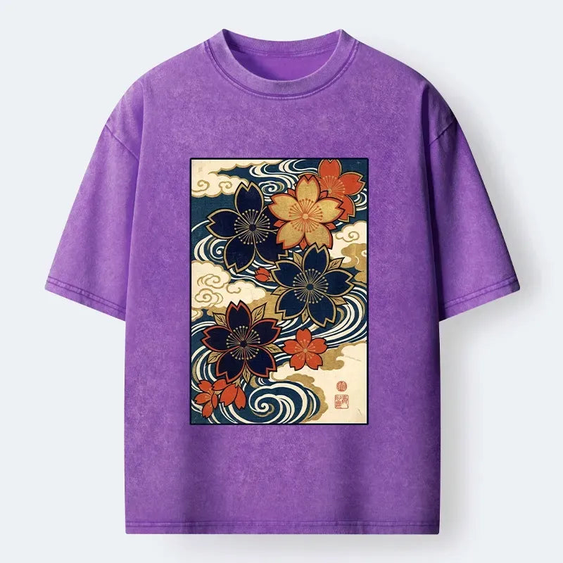 Washed Japanese Art Tee for Daily Wear