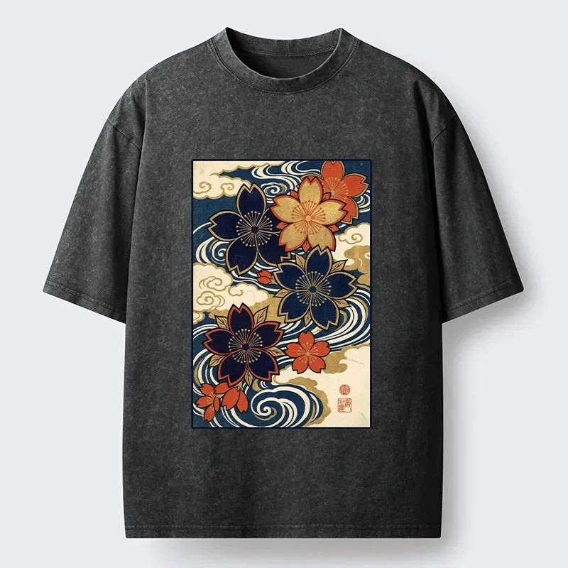 Kyoto Sakura Wave T-Shirt for Vacation