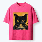 Cute black cat ramen washed tee