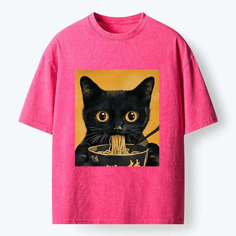 Cute black cat ramen washed tee