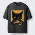 Kyoto-Lion Cute Black Cat Eating A Big Bowl Of Ramen Washed T-Shirt