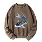 Kyoto-Lion Elegant Koi Fish Watercolor Art Washed Sweatshirt
