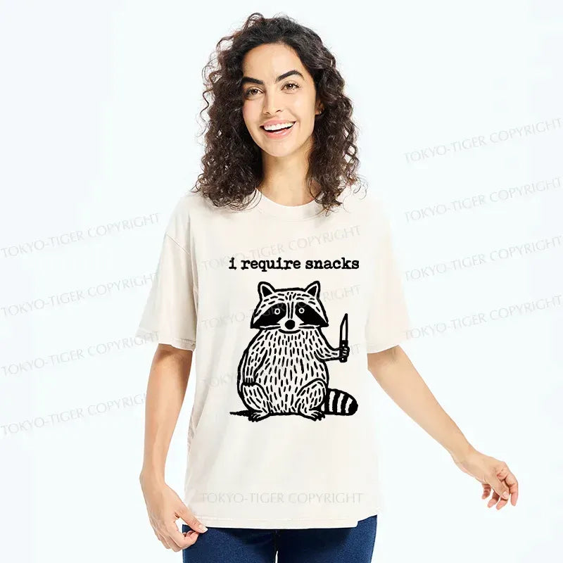 Kyoto-Lion Silly Raccoon Needs Snacks Washed T-Shirt