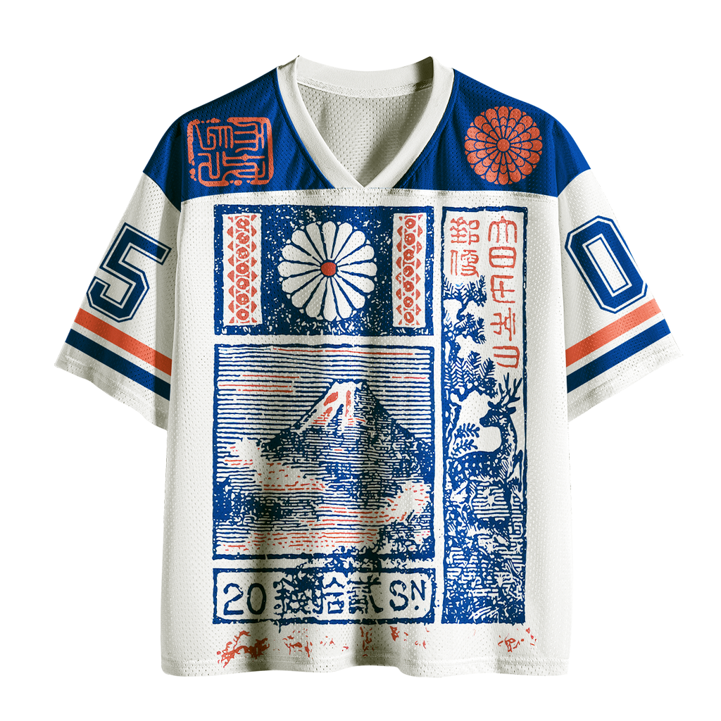 Vintage Japanese Print Mesh Jersey for Daily Wear