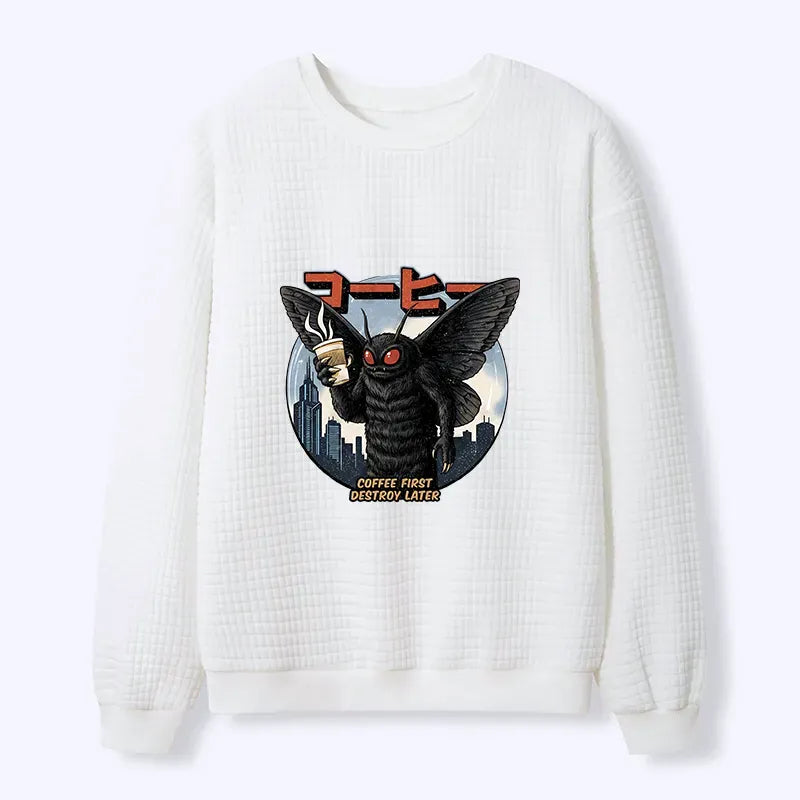 Kyoto-Lion Mothman Coffee Japan Waffle Sweatshirt