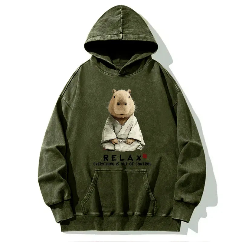 Kyoto-Lion Zen Capybara£ºRelax, it's all chaos Washed Hoodie