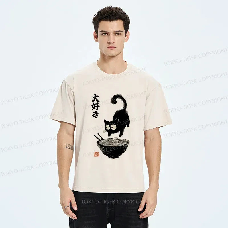 Japanese retro cat ramen t-shirt