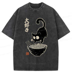 Japanese retro cat ramen t-shirt