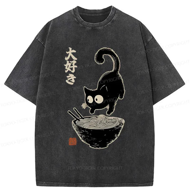 Japanese retro cat ramen t-shirt