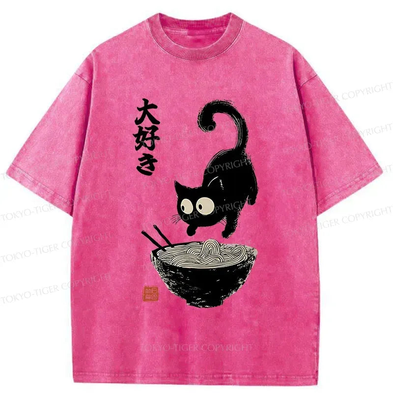 Japanese retro cat ramen t-shirt