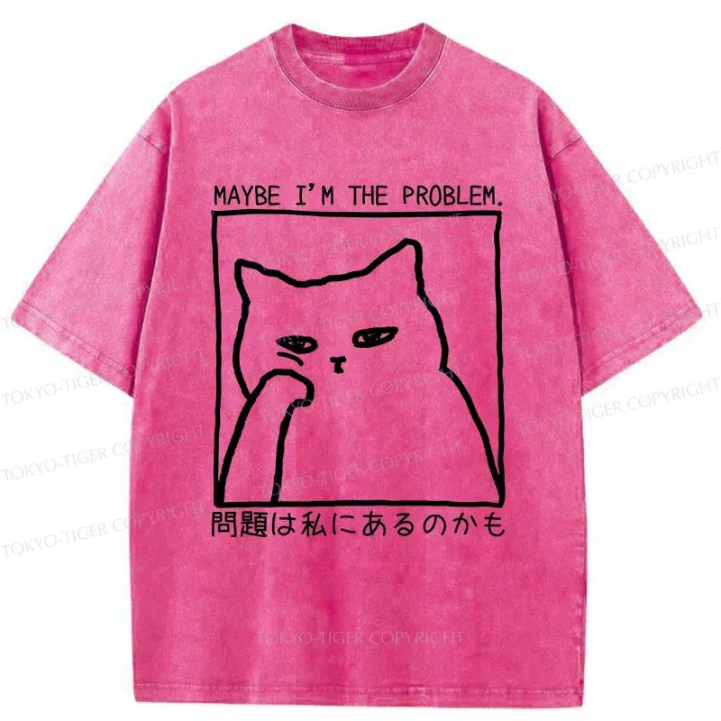 Japanese Cat Washed T-Shirt for Daily Wear