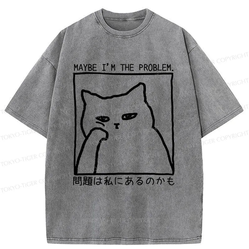 Japanese Cat Washed T-Shirt for Daily Wear