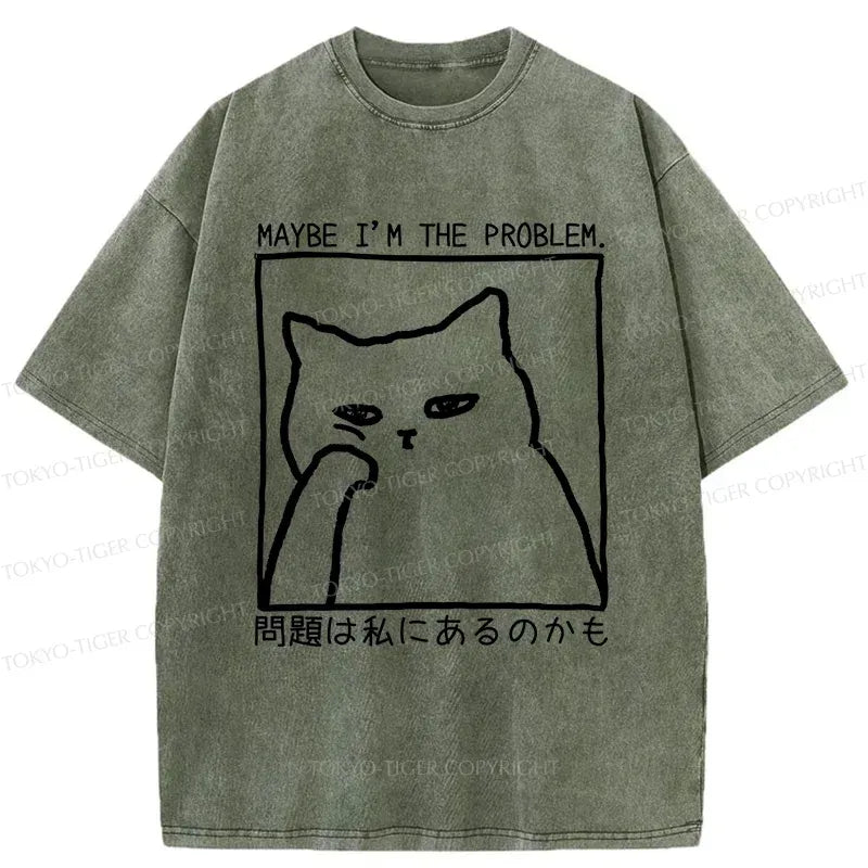 Japanese Cat Washed T-Shirt for Daily Wear